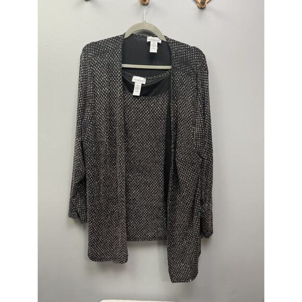 Catherines 2-piece Tank Cardigan set‎ Women's Plus 20W Black glitter/metal